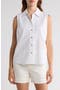 Sleeveless Cotton Blend Button-Up Shirt