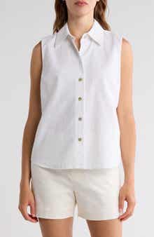 Vince Sleeveless Cotton Blend Button-Up Shirt