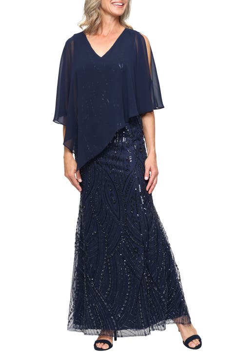 Embellished Chiffon & Mesh Gown