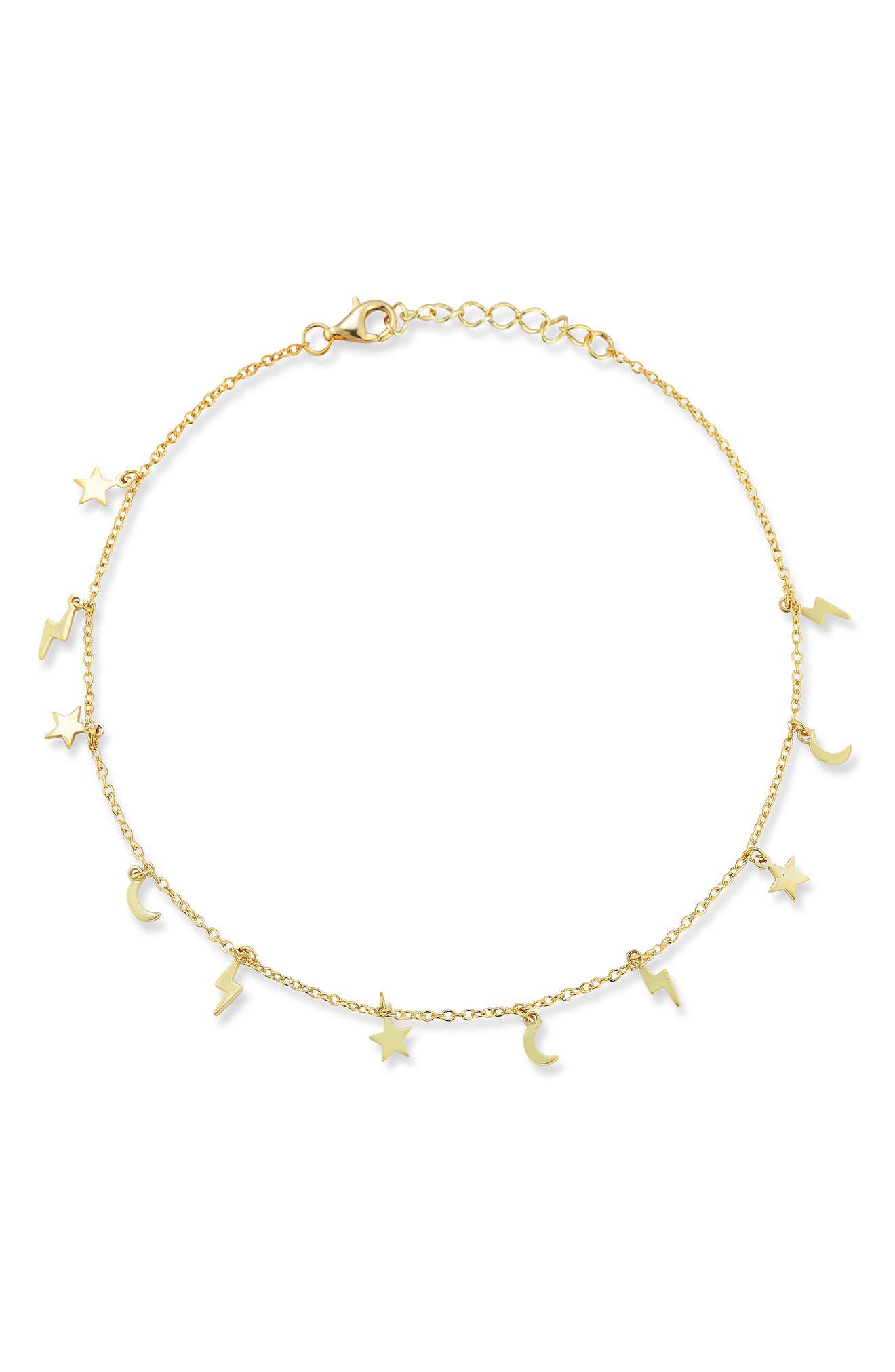 Star, Moon & Lightning Bolt Charm Anklet