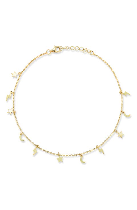 Star, Moon & Lightning Bolt Charm Anklet