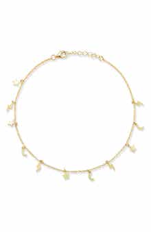 Star, Moon & Lightning Bolt Charm Anklet