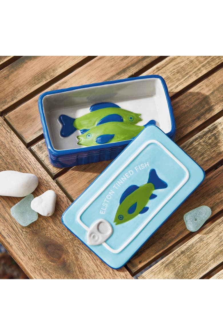 Tinned Fish Trinket Dish Blue Multi Earthenware Summer, Alternate, color, Blue