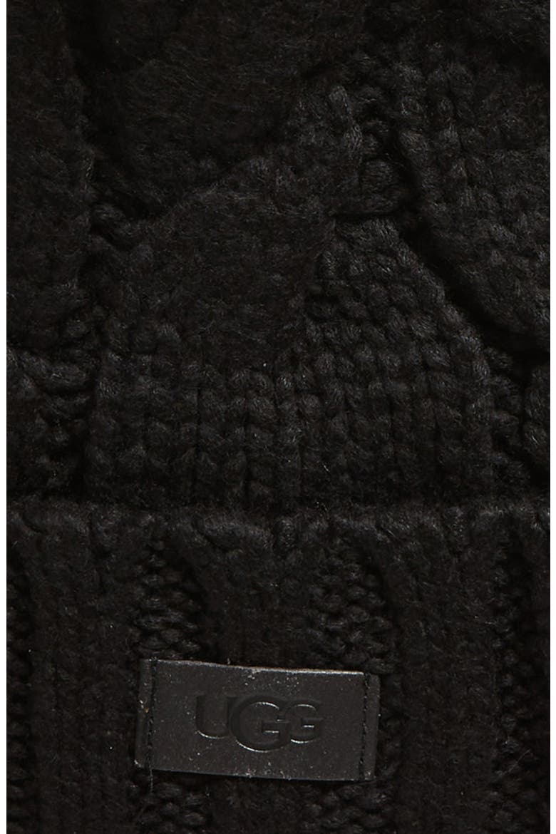 Cable Knit Pom Beanie, Alternate, color, BLACK