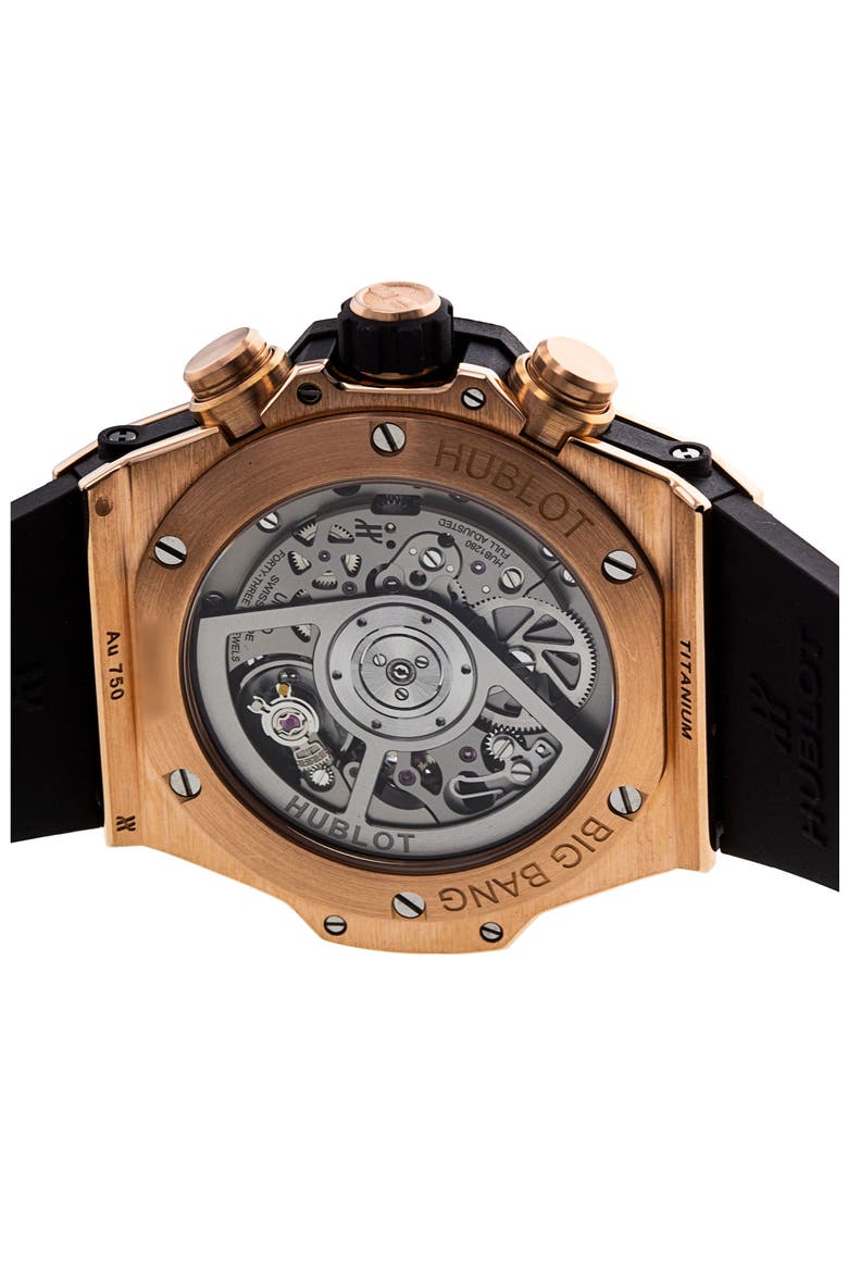 Hublot Preowned Big Bang Diamond Chronograph Rubber Strap Watch, 42mm, Alternate, color, BLACK/GREY