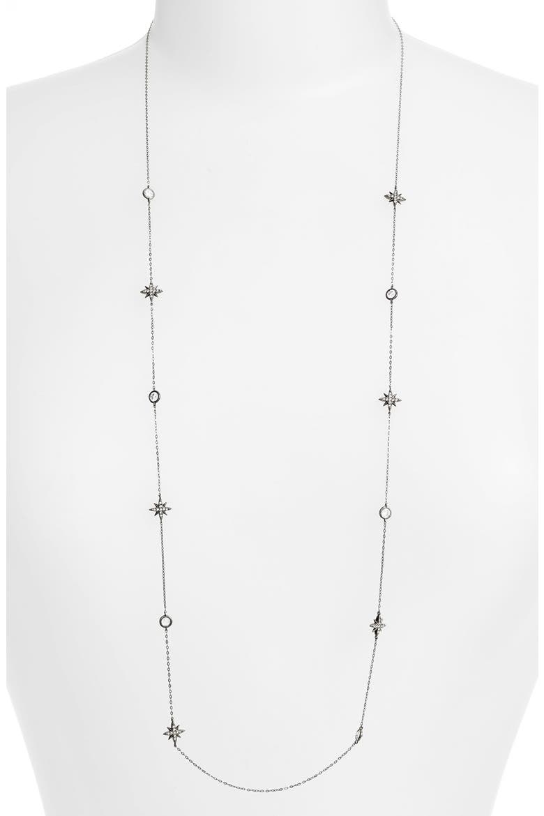 'Starry Night' Cubic Zirconia Long Strand Necklace, Main, color, BLACK