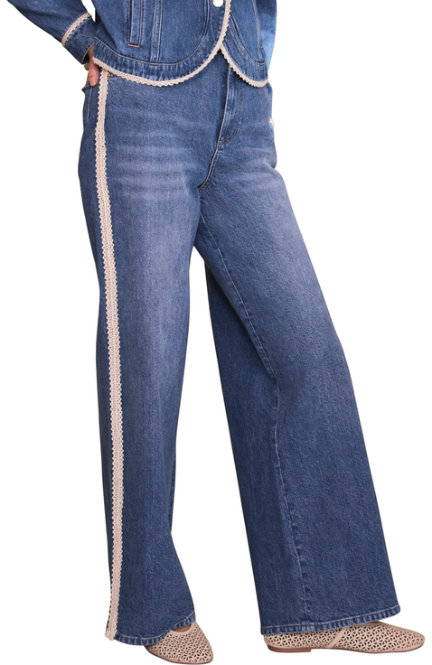 Lace Trim Straight Jeans