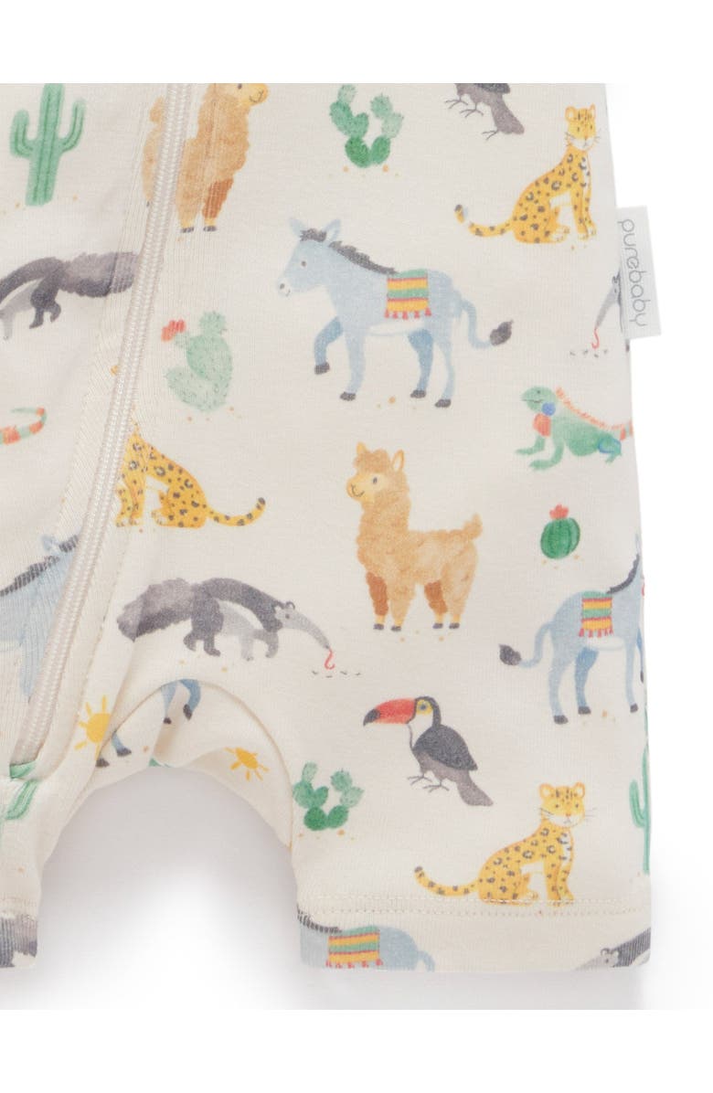 Purebaby 2 Pack Short Sleeve Zip Romper Animal, Alternate, color, Fiesta Heads Print