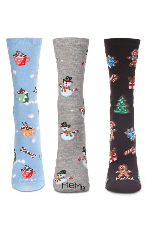 Memoi Christmas Assorted 3-pack Crew Socks In Pink