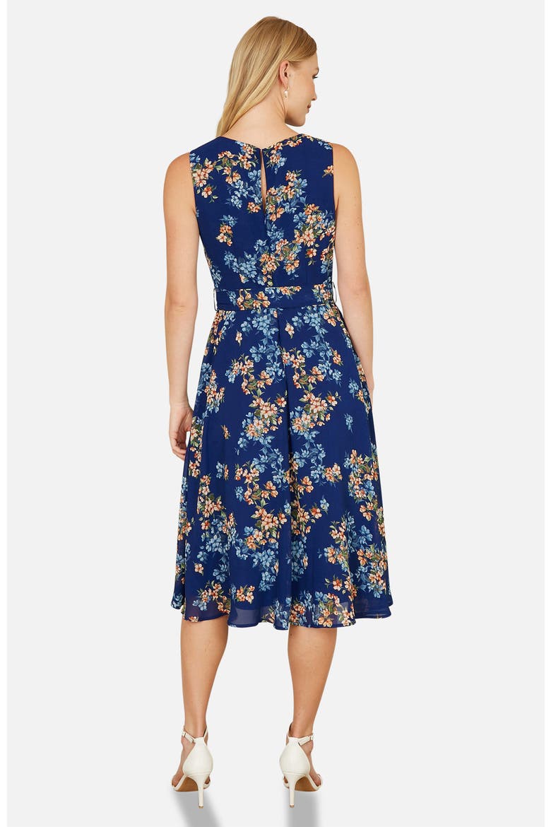 Floral Skater Sleeveless Midi Dress, Alternate, color, Blue