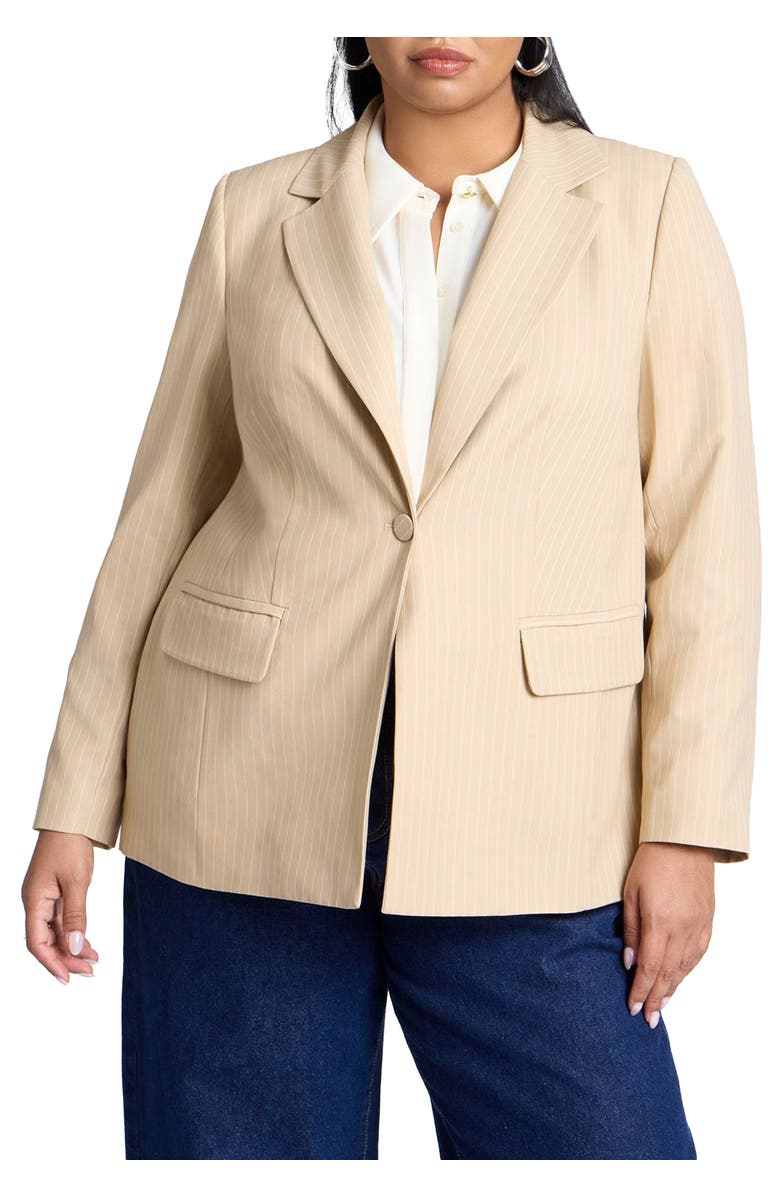 ELOQUII Pinstripe Blazer, Main, color, Tan White Stripe