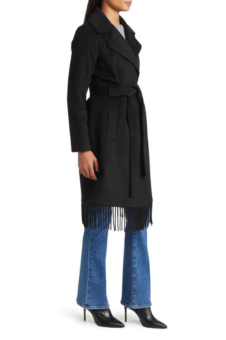 Fringe Wrap Coat, Alternate, color, BLACK