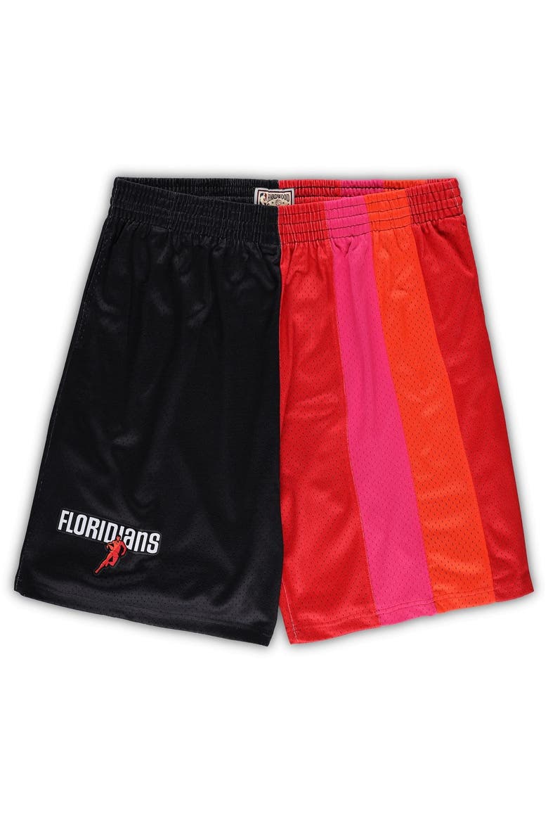 Men's Mitchell & Ness Black/Red Miami Heat Big & Tall Hardwood Classics Split Swingman Shorts, Main, color, Black
