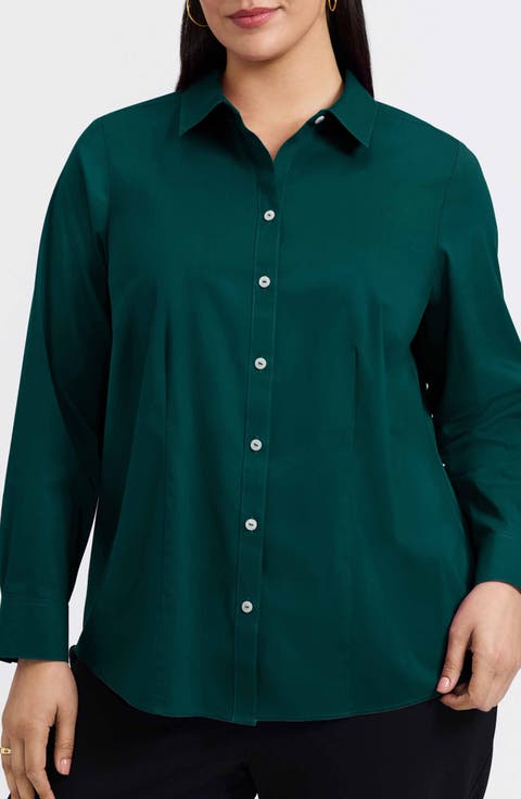 June Non-Iron Stretch Cotton Blend Button-Up Shirt