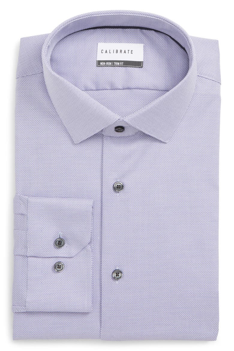 Trim Fit Stretch No-Iron Solid Dress Shirt, Main, color, PURPLE SPRAY