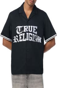 True Religion Sateen Graphic Camp Shirt