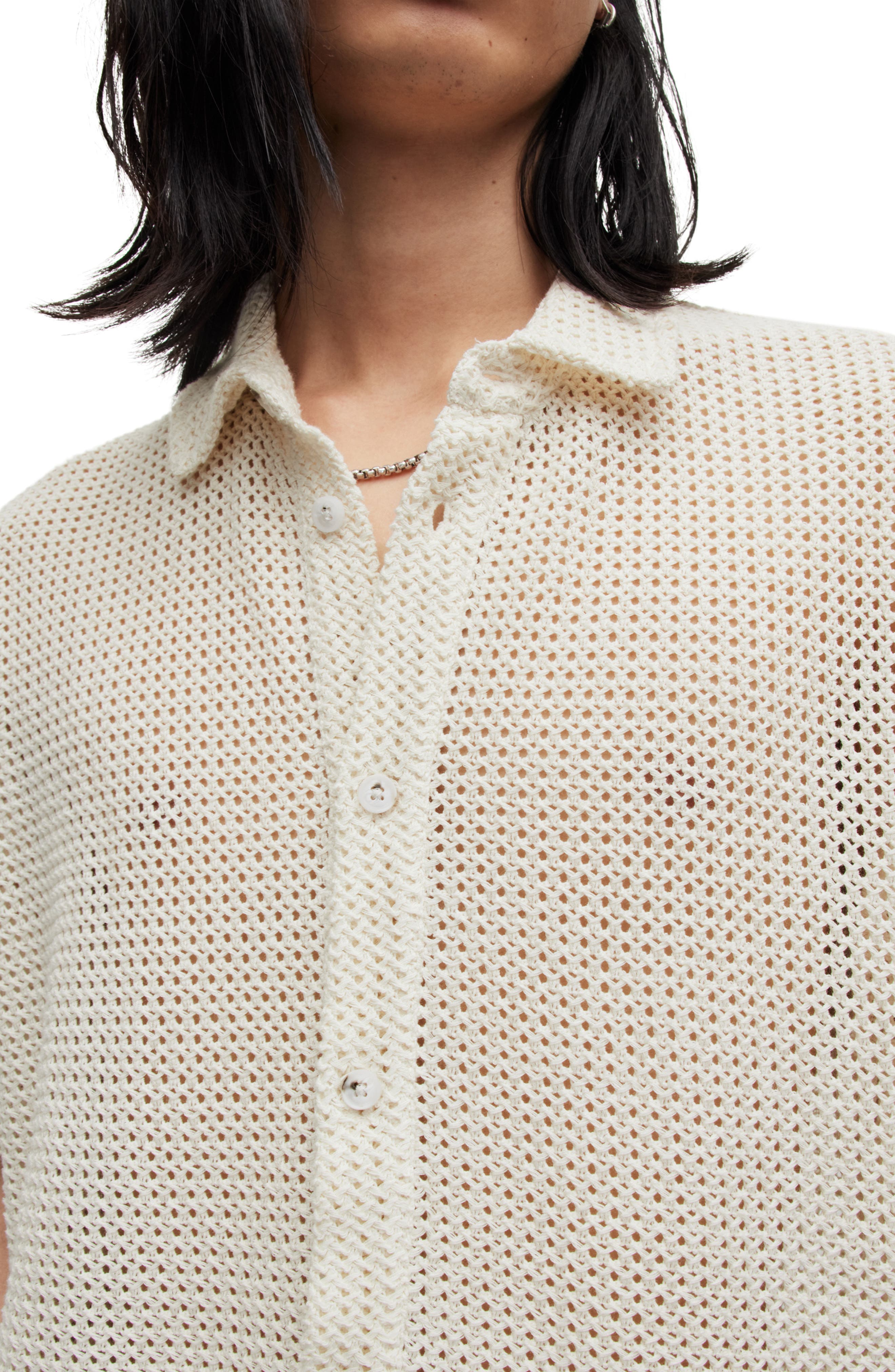 Munro Open Stitch Short Sleeve Cotton Button-Up Shirt - image 2