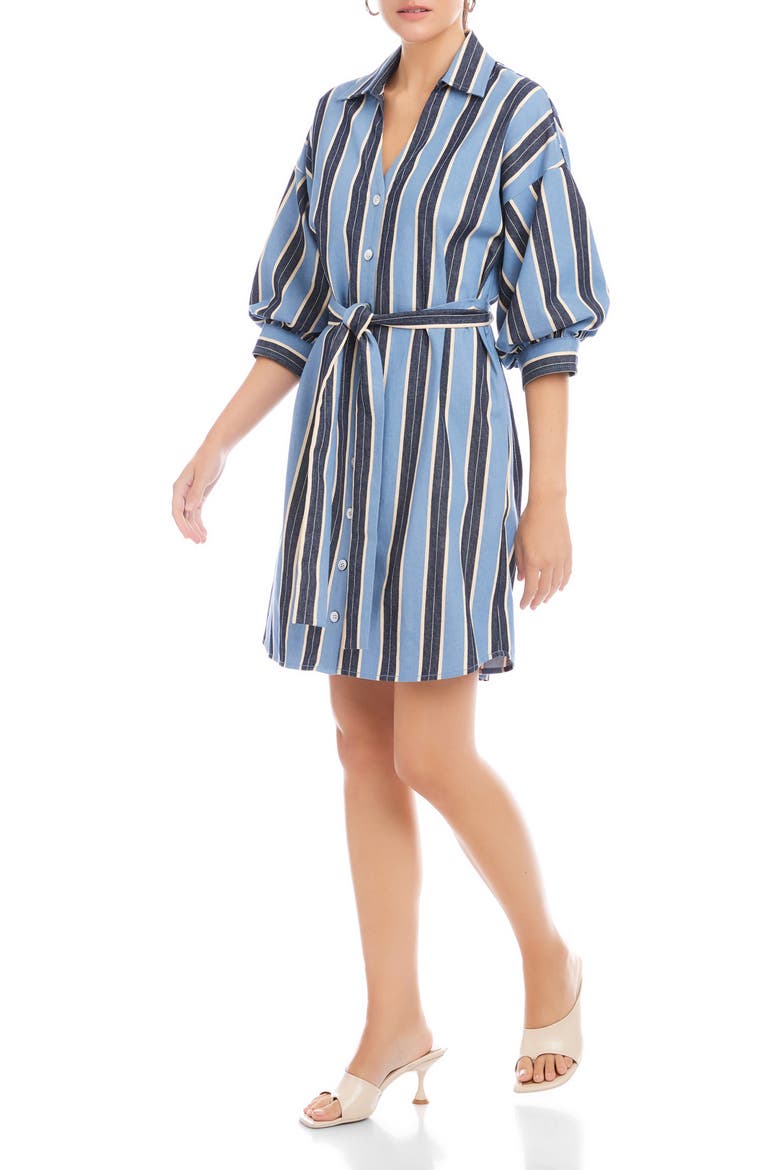 Blaire Stripe Lantern Sleeve Stretch Cotton Shirtdress, Alternate, color, BLUE/ CREAM
