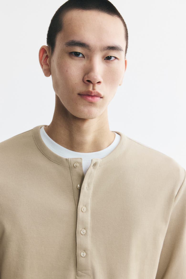 Slim-fit Ribbed Henley Shirt, Alternate, color, Beige