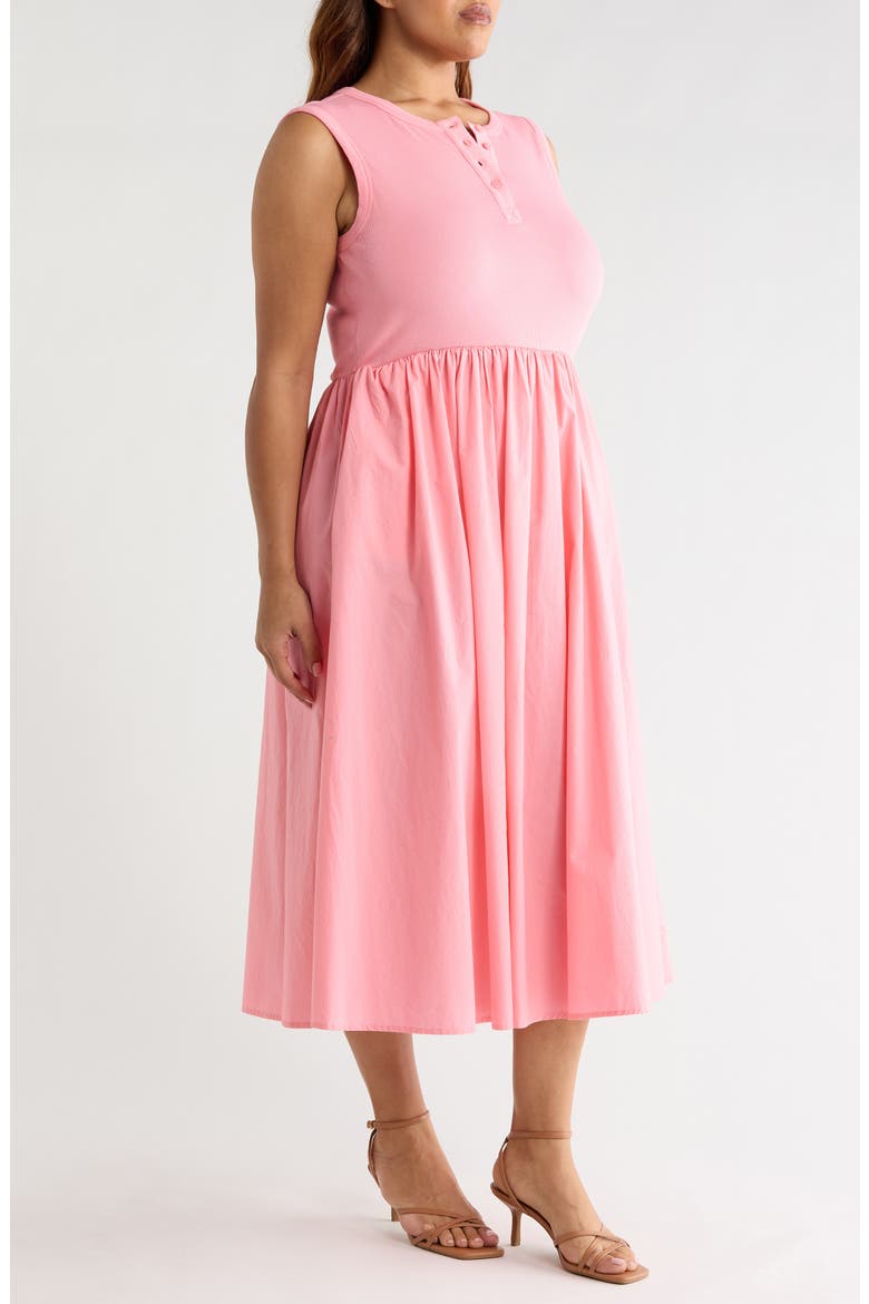 Mixed Media Henley Midi Dress, Alternate, color, PINK DIANTHUS