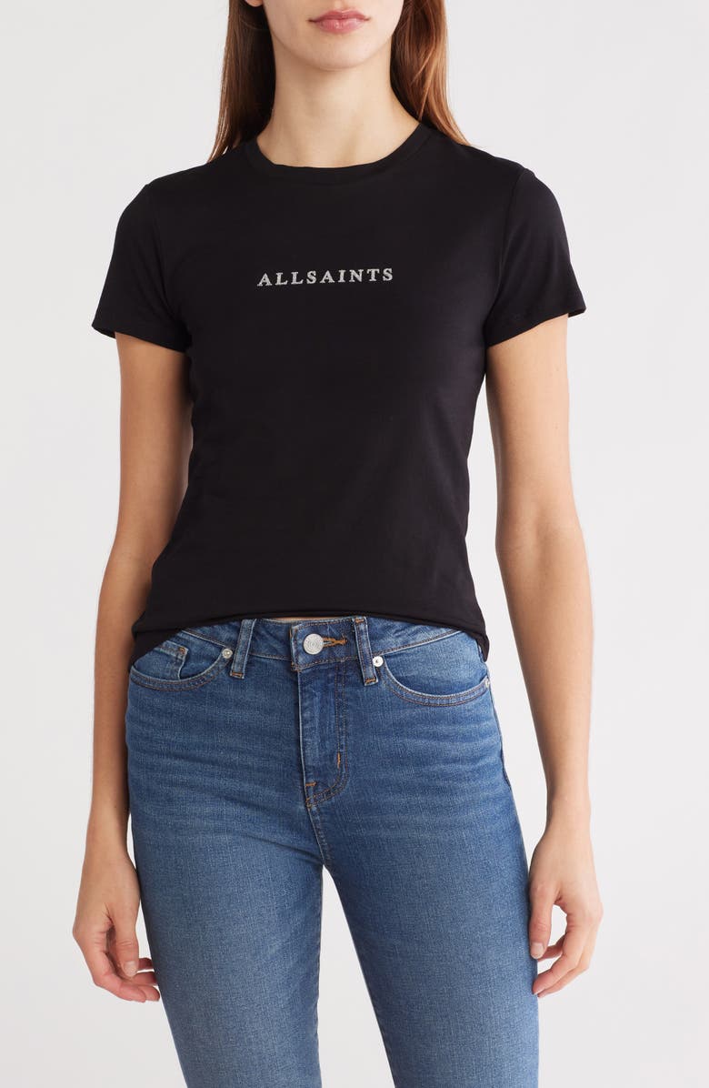 AllSaints Bela Sparkle Logo Cotton Graphic T-Shirt, Main, color, 