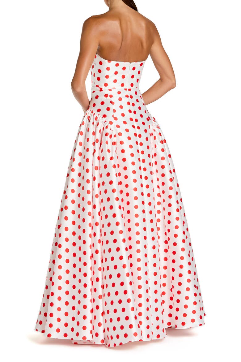 Strapless Polka Dot Mikado Ballgown, Alternate, color, White Multi