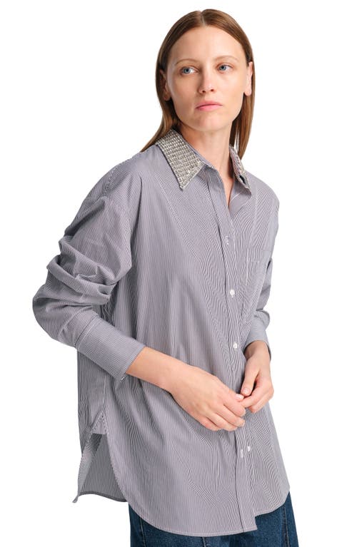 Twp Big Joe Stripe Crystal Embellished Cotton Button-up Shirt In Midnight/white