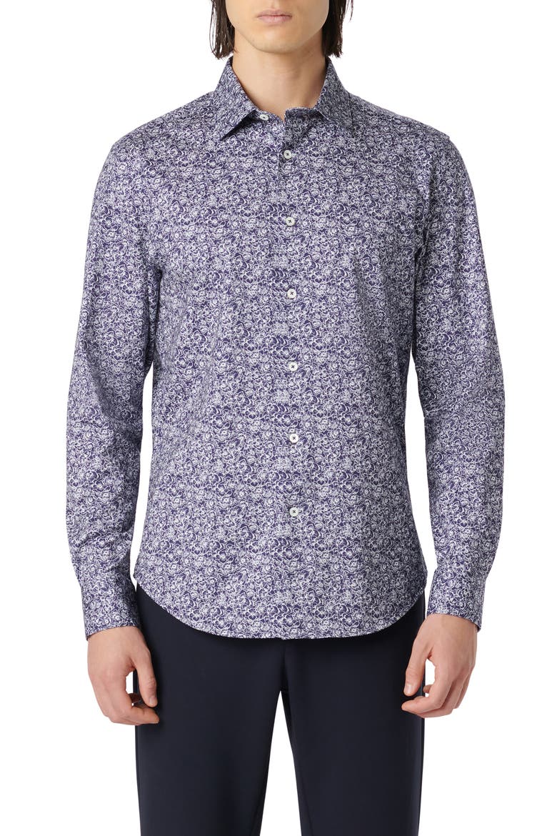 James OoohCotton® Floral Print Button-Up Shirt, Main, color, NAVY