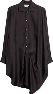 JW Anderson Draped Long Sleeve Silk Tuxedo Shirtdress