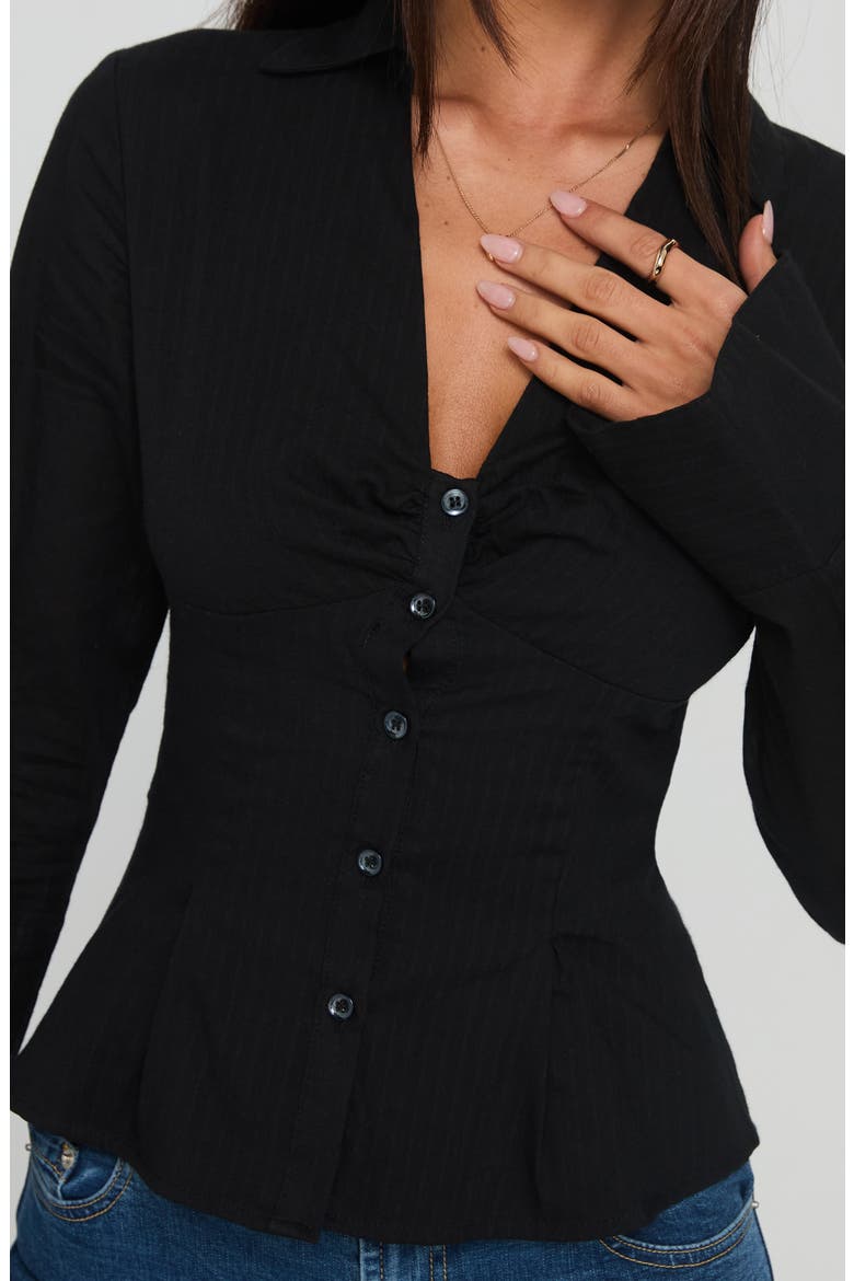 Elowenn Long Sleeve Button-Up Shirt, Alternate, color, BLACK