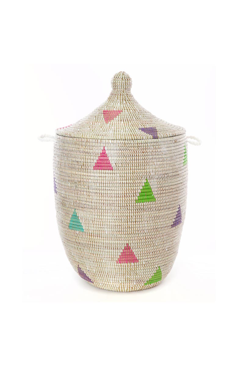 African Modern Large White Teranga Triangles Hamper Basket from Senegal, Main, color, White