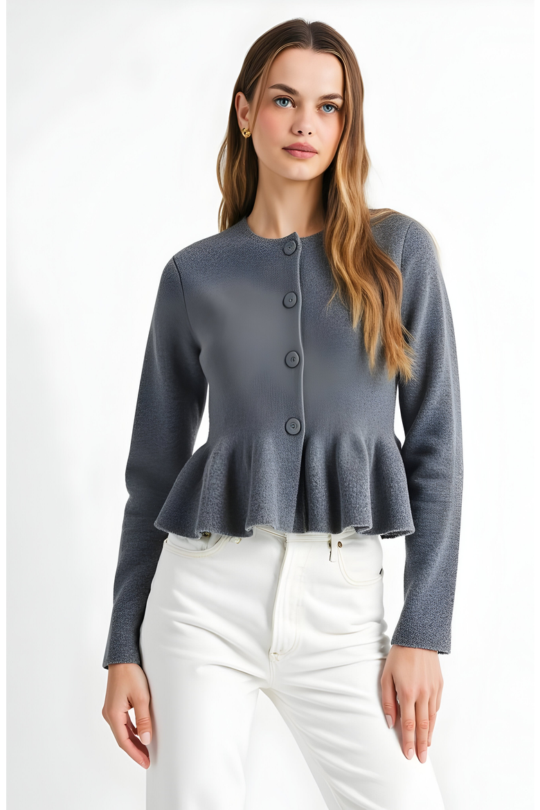 Button-Up Peplum Cardigan, Main, color, Grey