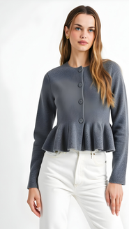 Modenaire Button-Up Peplum Cardigan