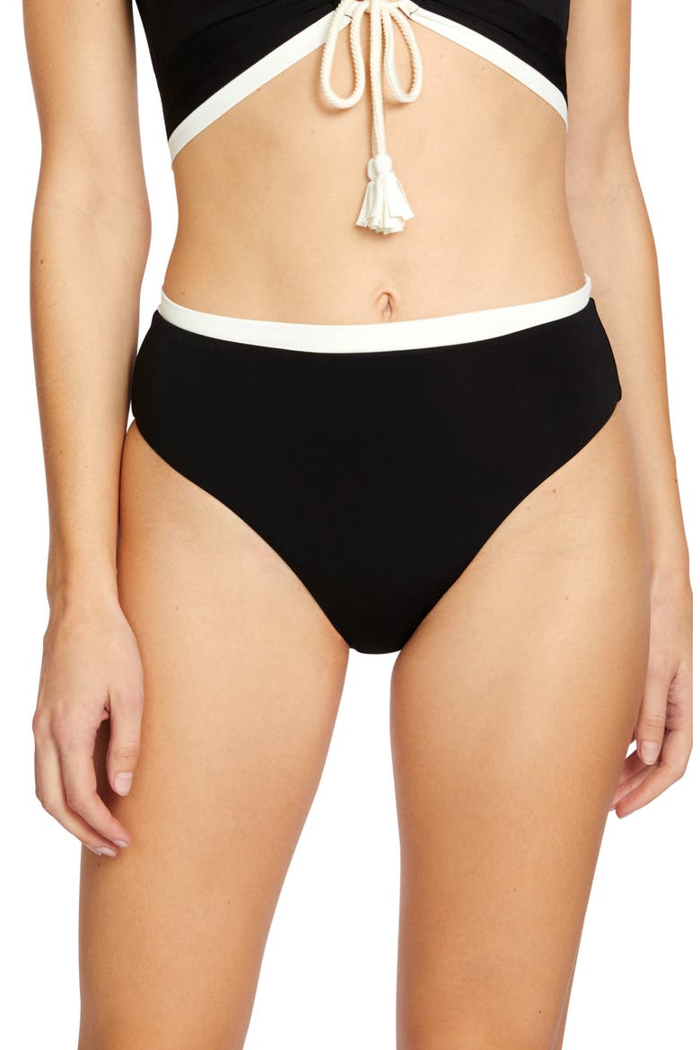 Tierna High Waist Bikini Bottoms, Main, color, BLACK/ CREAM