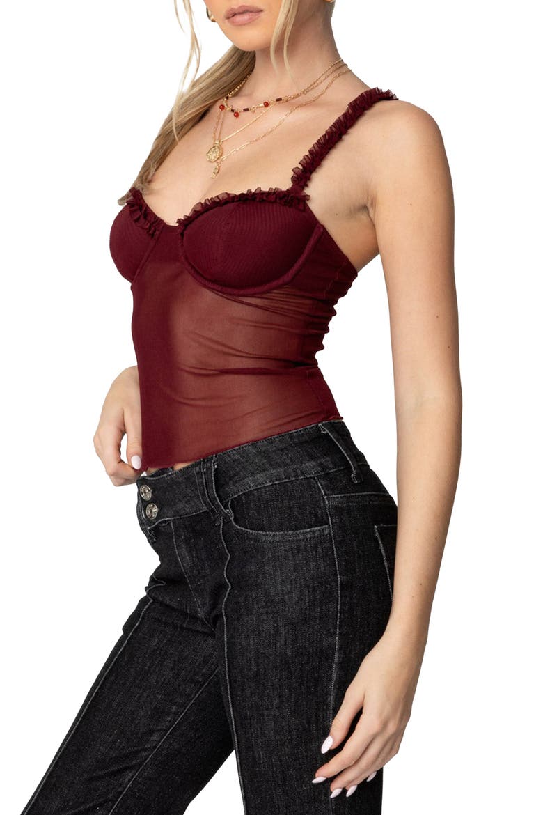 Mercy Sheer Mesh Bra Top, Main, color, BURGUNDY