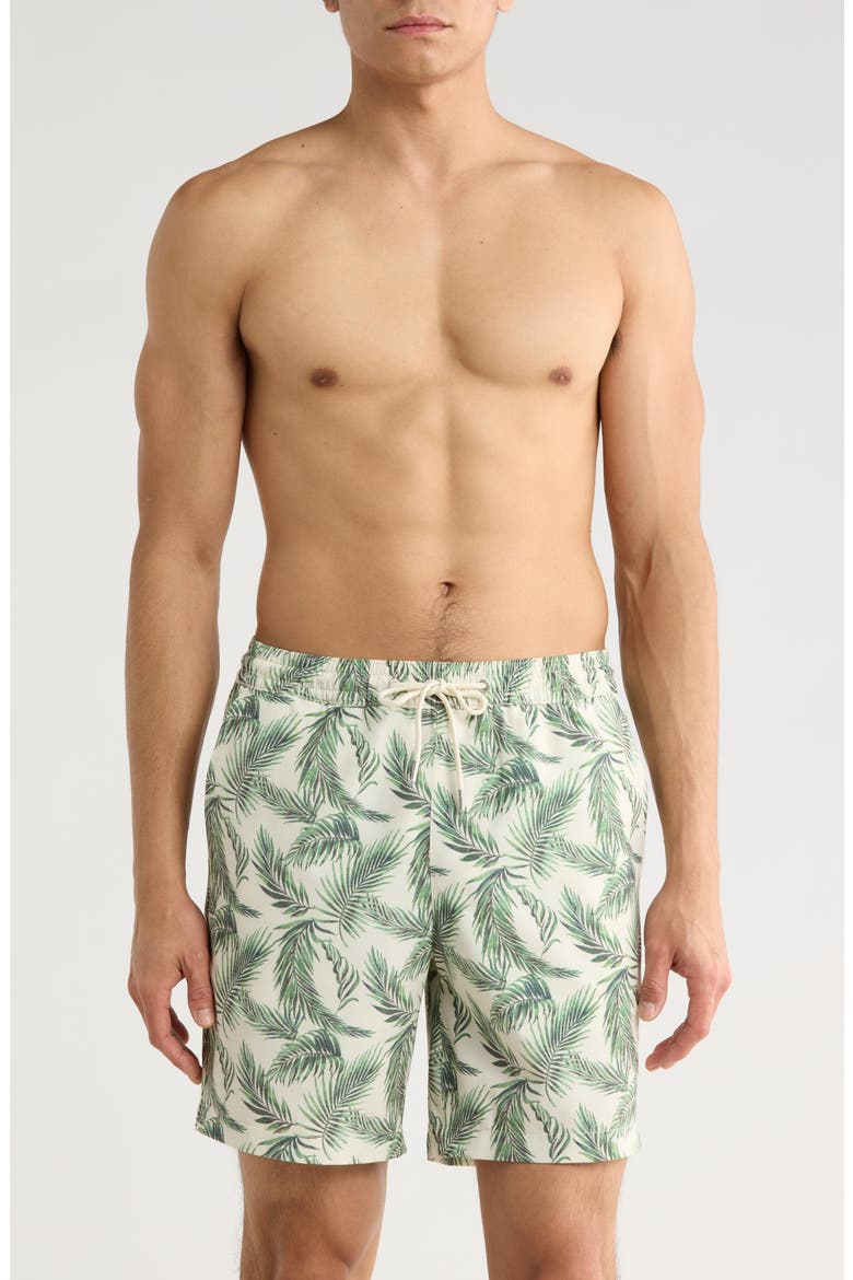 7-Inch Volley Swim Shorts, Main, color, WHITE BONE FLOATING FRONDS