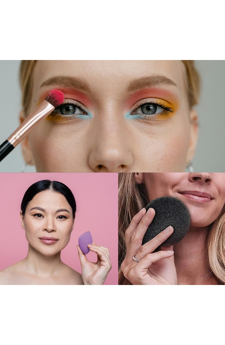PURSONIC Facial Makeup Blender Sponge + Natural Facial Konjac Sponge Duo Set(3 pack) + 5 Pcs Studio Makeup Brush Set, Alternate, color, Multicolor