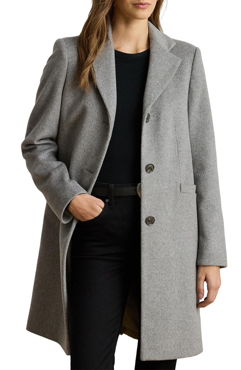 Lauren Ralph Lauren Longline Wool Blend Coat, Main, color, Light Heather Grey