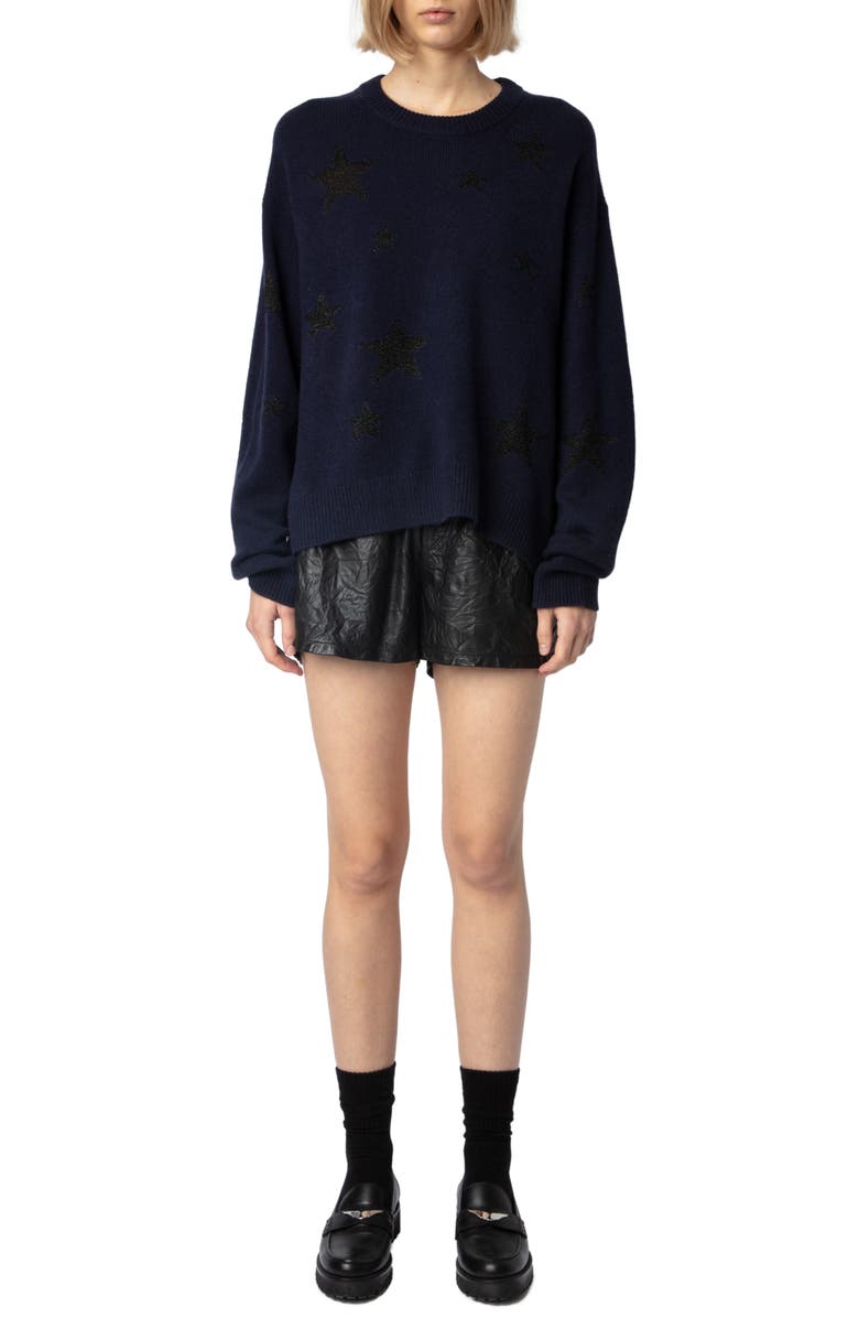 Zadig & Voltaire Markus Metallic Star Cashmere Blend Sweater, Alternate, color, 