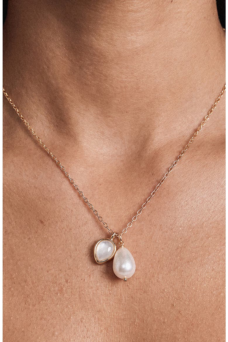 Radiant Imitation Pearl and Gem Pendant Necklace, Alternate, color, GOLD