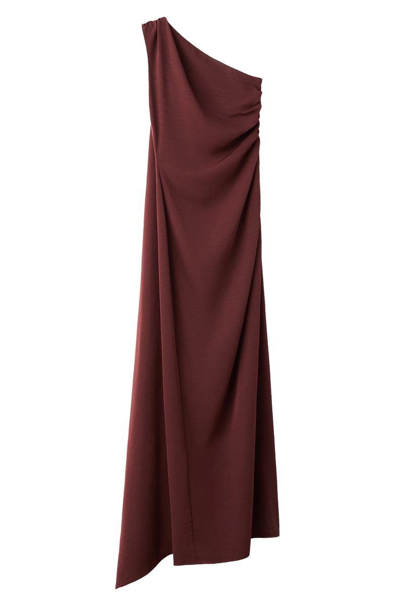 MANGO Scarf Neck One-Shoulder Dress, Alternate, color, Brown