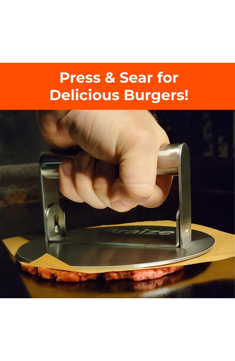 Braize Folding Handle Burger Press, Alternate, color, Silver