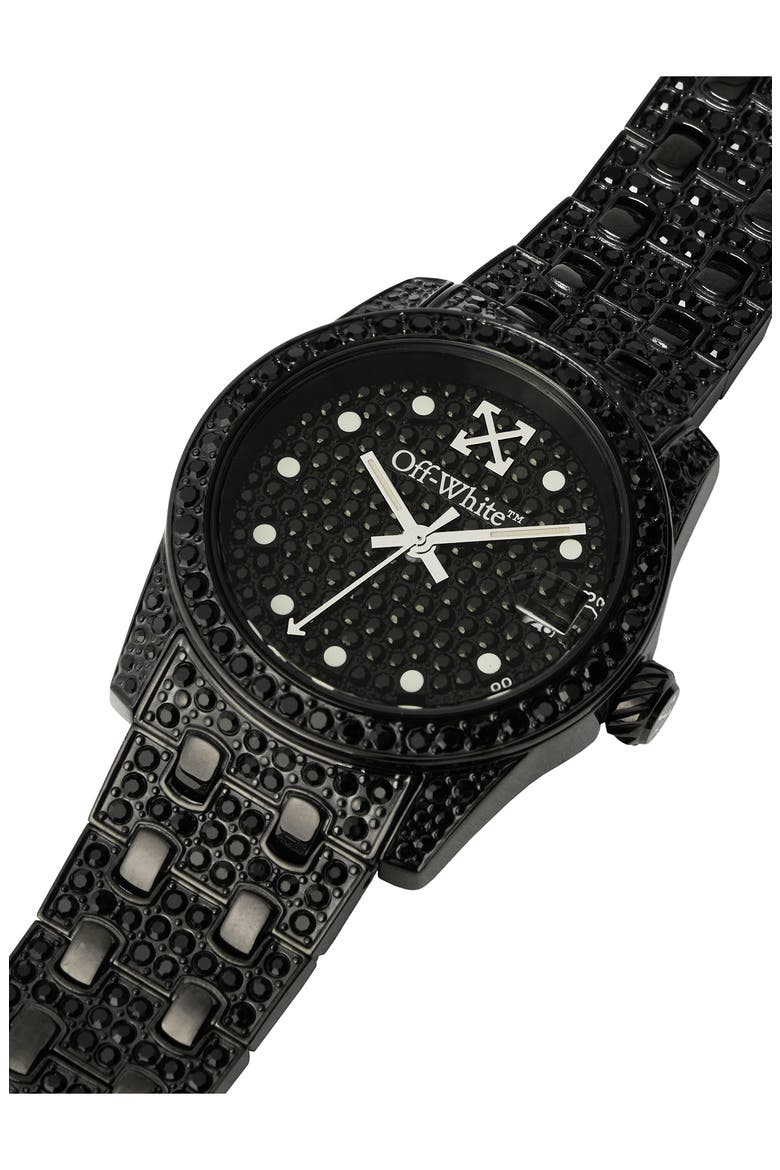 Discreet Crystal Quartz Bracelet Watch, 32mm, Alternate, color, IP BLACK