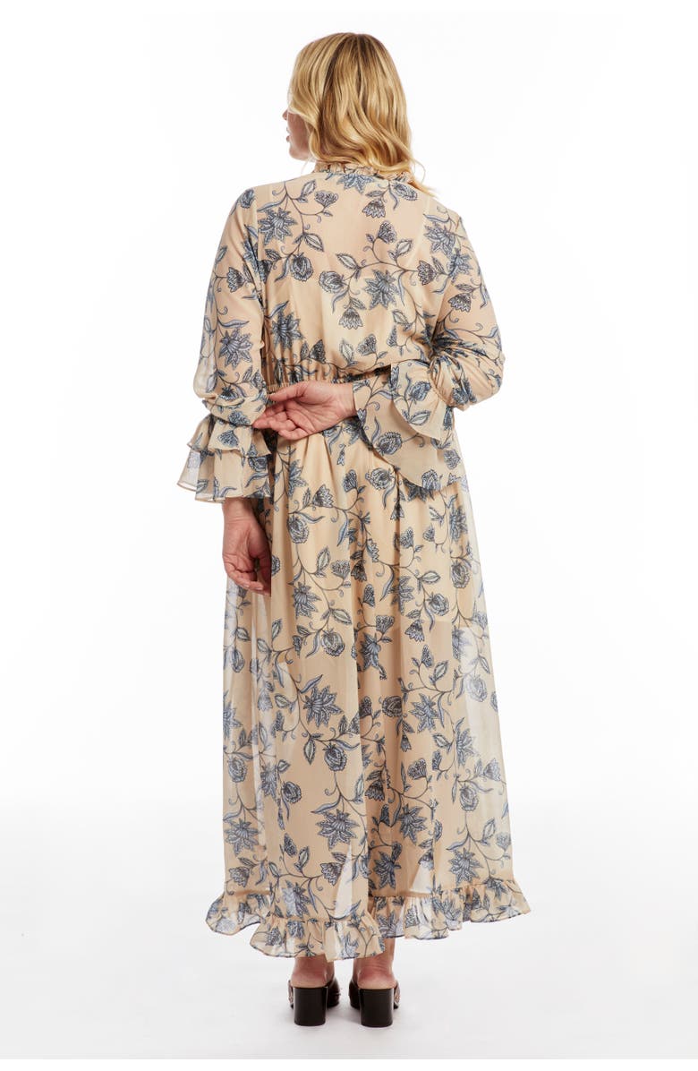 June + Vie Ruffle Detail Maxi Shirt Dress, Alternate, color, Spring Floral