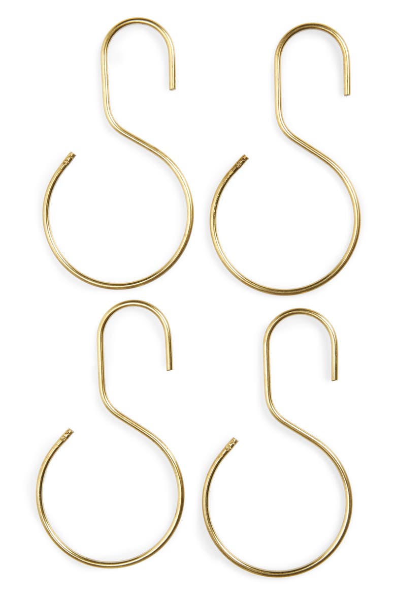 Set of 12 Shower Curtain Hooks, Main, color, BRASS