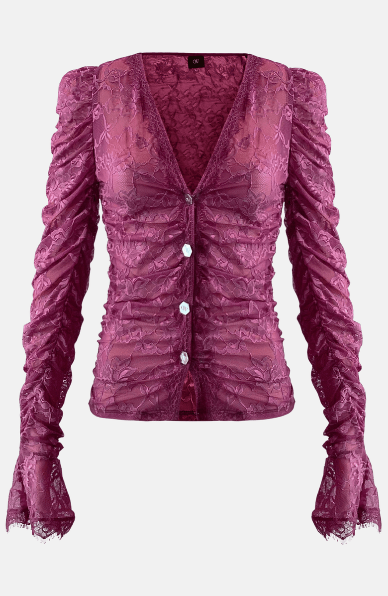 OW Collection AUDREY Lace Cardigan, Alternate, color, Cherry Lacquer