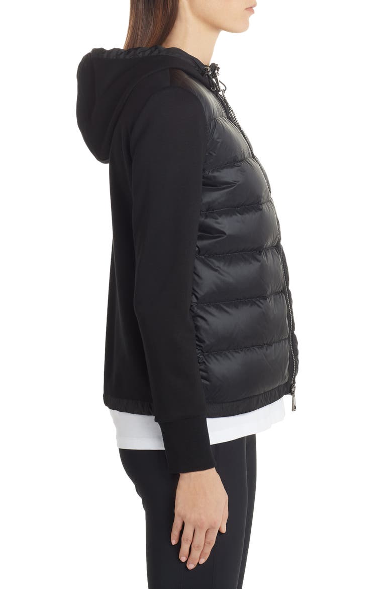 Quilted Down Front Hooded Cardigan, Alternate, color, BLACK