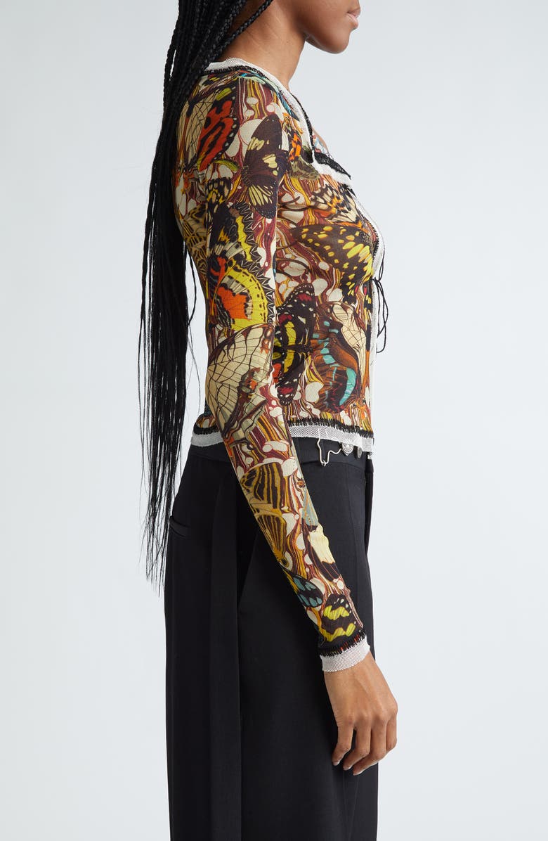 Jean Paul Gaultier Butterfly Print Tie Front Mesh Cardigan, Alternate, color, 