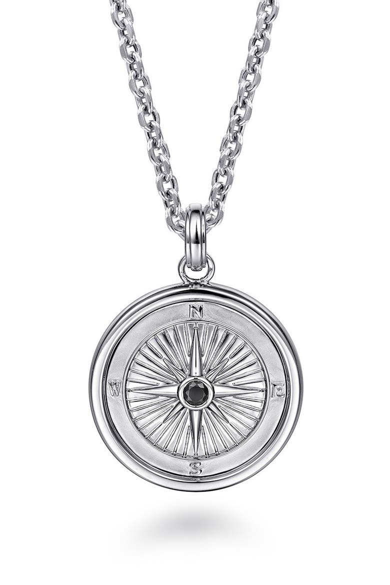 Men's Polaris Sterling Silver Black Spinel Compass Necklace, Main, color, STERLING SILVER