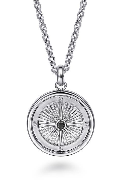 Men's Polaris Sterling Silver Black Spinel Compass Necklace